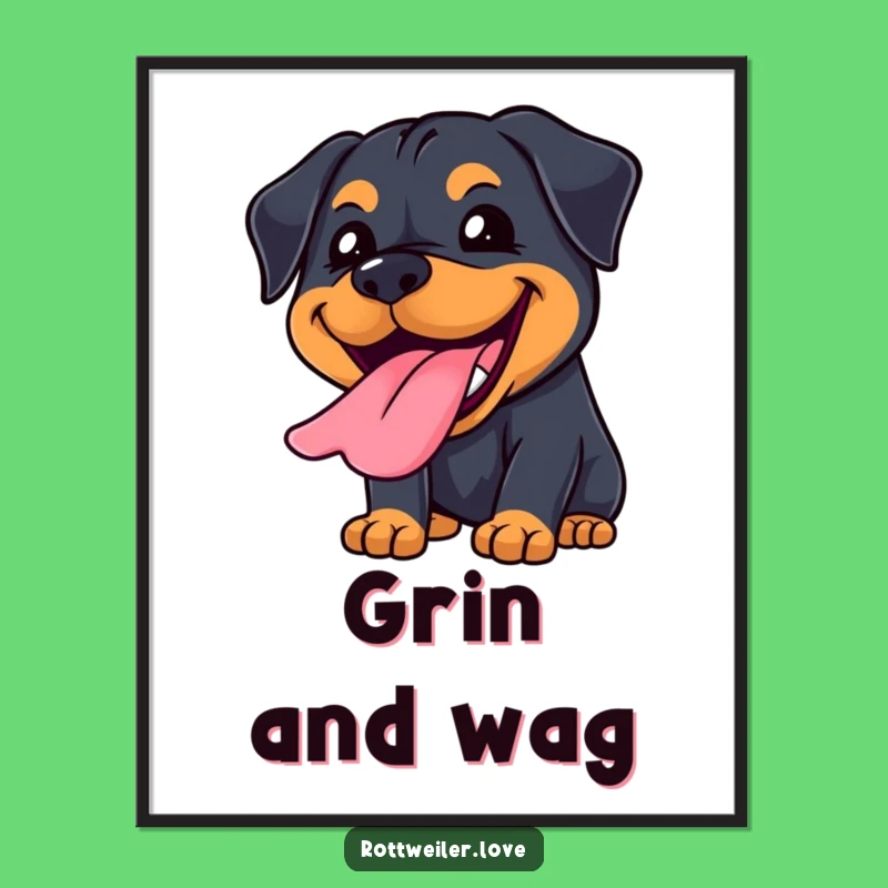 Funny Kawaii Rottweiler Grin Poster: Joyful Tongue Art, Happy Dog Decor Gift