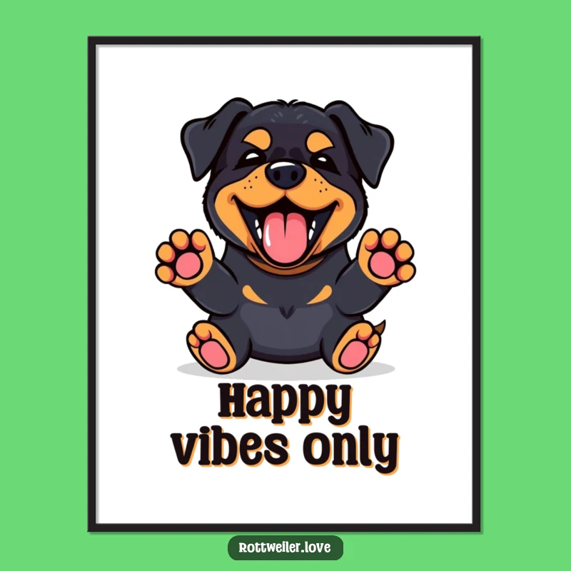 Funny Kawaii Rottweiler Poster: Happy Bark Art, Paws Up Wall Decor, Dog Gift