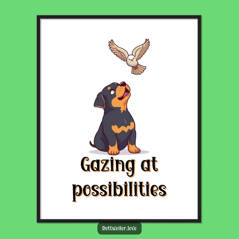 Funny Rottweiler Bird Poster, Enthusiastic Dog Wall Art, Hilarious Nature Decor Gift