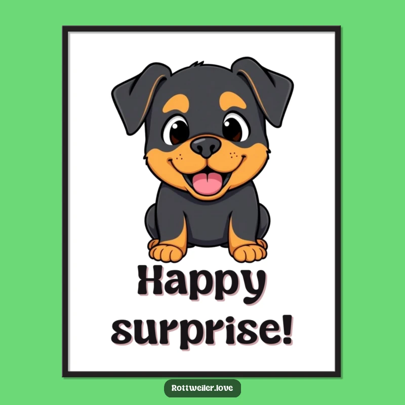 Funny Kawaii Rottweiler Surprise Poster: Happy Expression Art, Unique Decor Gift