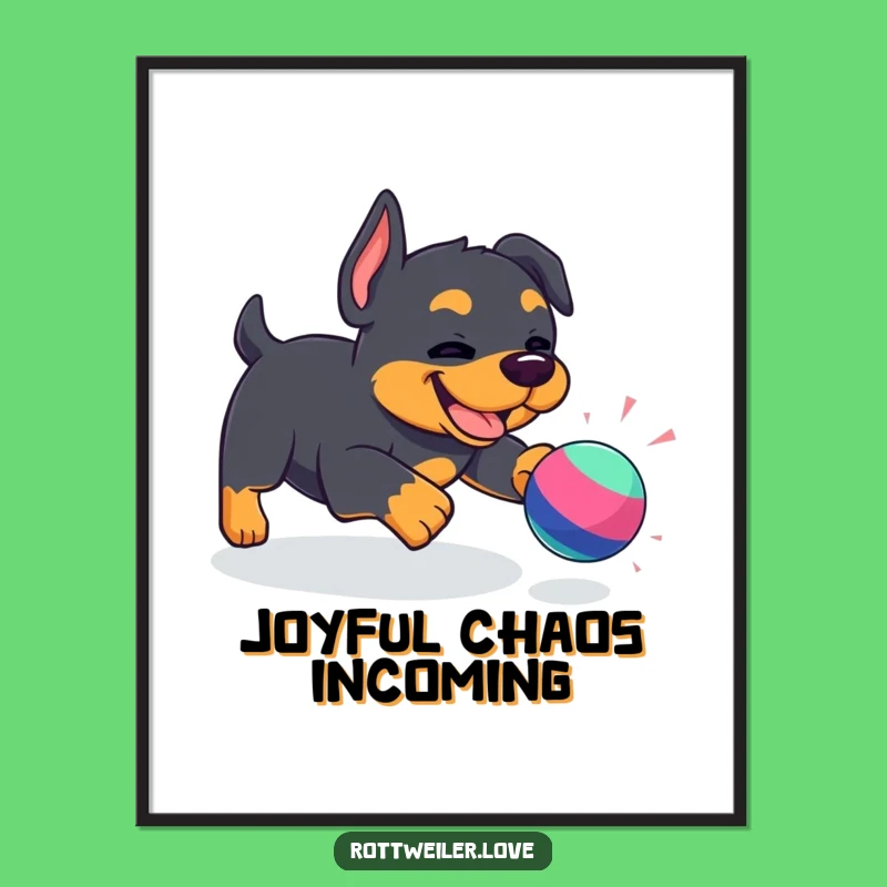 Vibrant Funny Kawaii Rottweiler Poster: Playful pup, a delightful funny gift to brighten any space.