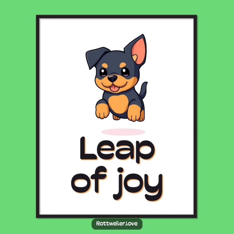 Funny Rottweiler Poster: Kawaii Jumper with Big Ears - Wall Art Gift!