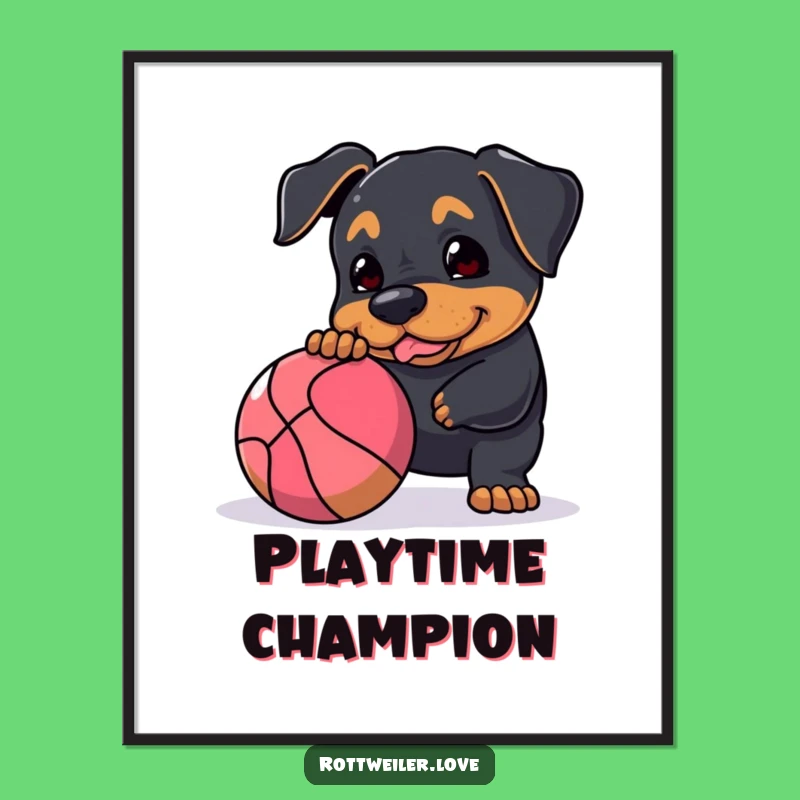 Funny Rottweiler Play Poster: Vibrant Wall Art Celebrating Energetic Dog Moments