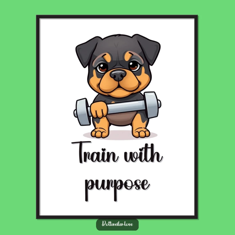 Funny Fit Rottweiler Poster: Determined Lift Art, Humorous Gym Decor
