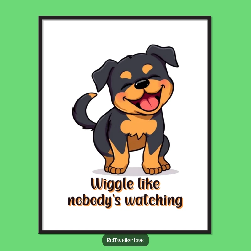 Funny Rottweiler Poster - Joyful Wiggling Dog Art - Happy Decor Gift