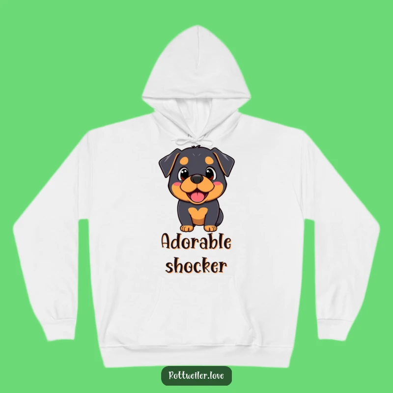Cozy Funny Kawaii Rottweiler Hoodie: Surprised delight, a warm funny gift for comfort seekers.