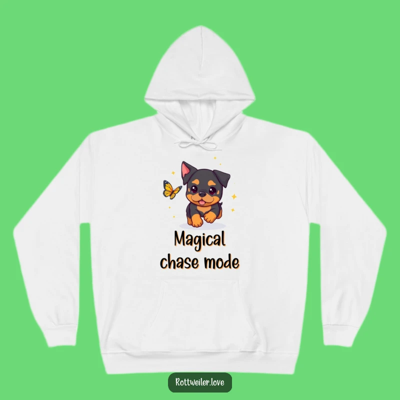 Funny Kawaii Rottweiler Hoodie: Sparkly Butterfly Chase - Cozy Gift!