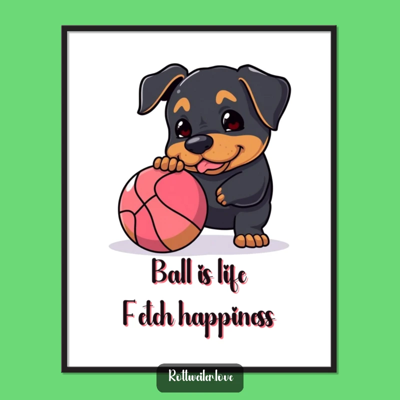 Funny Rottweiler Playtime Free Printable Wall Art: Ball Dog Decor Downloadable