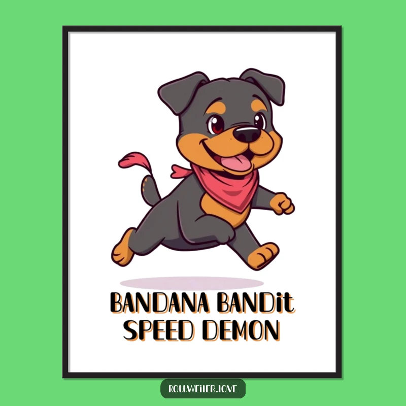 Funny Free Printable Wall Art: Energetic Rottweiler in Bandana, Downloadable Dog Art