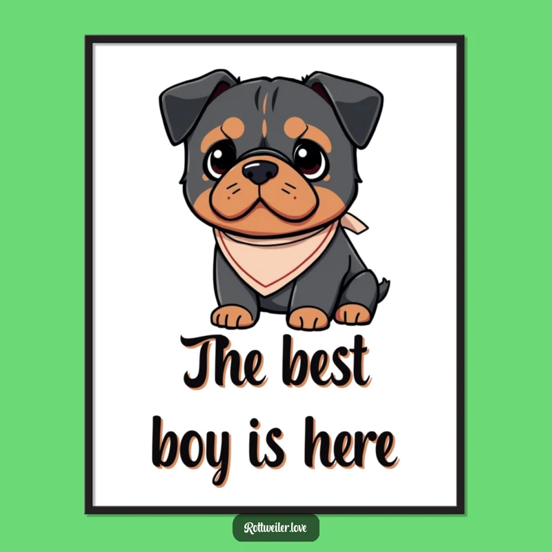 Free Printable Kawaii Rottweiler Wall Art: Cute Bandana Doggy Decor Download