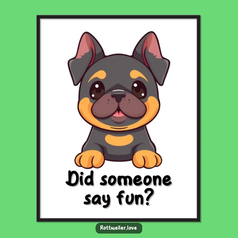 Free Printable Kawaii Rottweiler Wall Art: Ears Perked Fun Decor Download