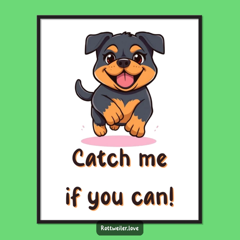 Free Printable Kawaii Rottweiler Wall Art: Running Doggy Decor Download