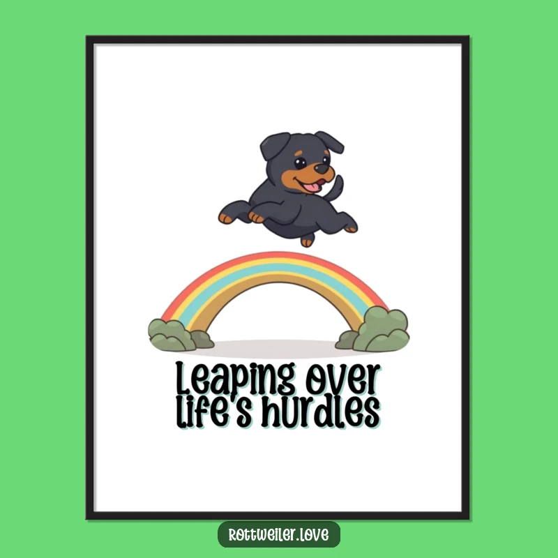 Free Printable Rottweiler Wall Art: Leaping Dog Over Rainbow for Your Decor!