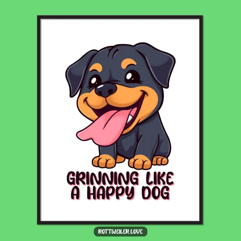 Free Printable Wall Art: Grinning Kawaii Rottweiler, Funny Downloadable Decor for Happy Vibes