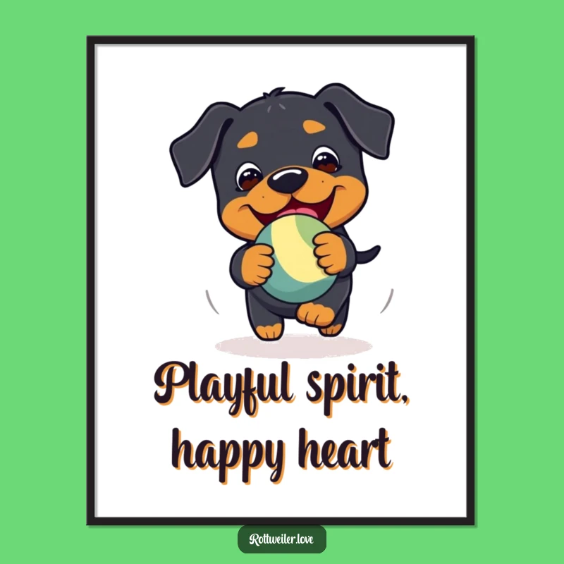 Free Printable Wall Art: Playful Rottweiler Toy Chase, Funny Downloadable Decor