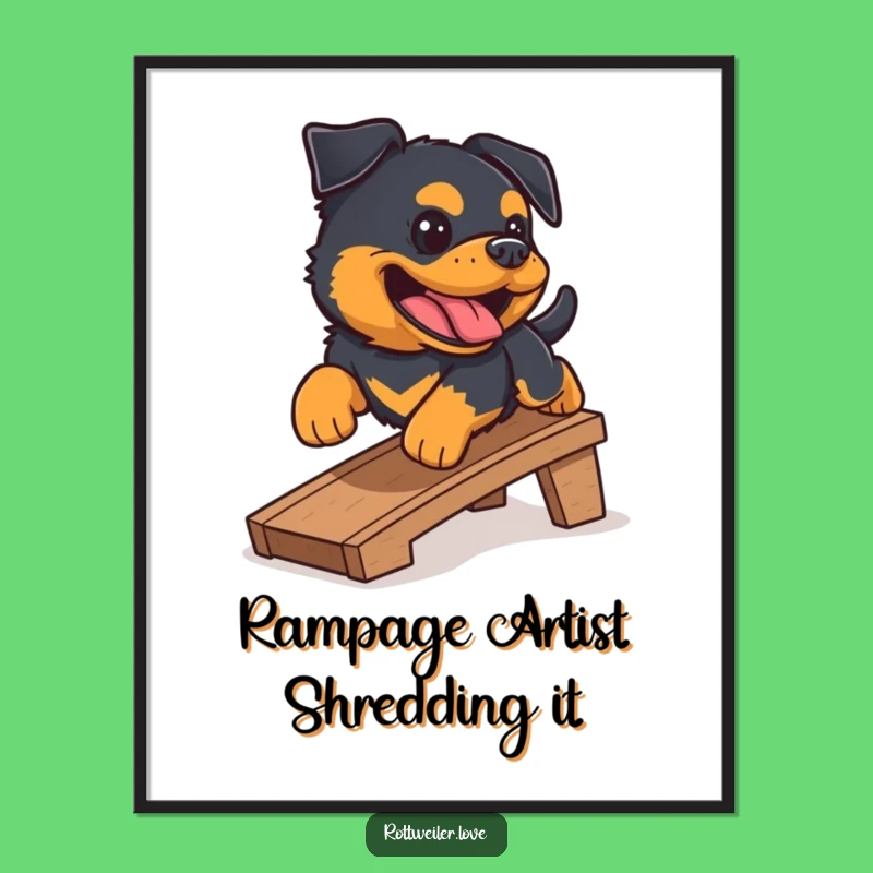 Funny Free Printable Wall Art: Gleeful Rottweiler Sliding, Downloadable Joyful Decor