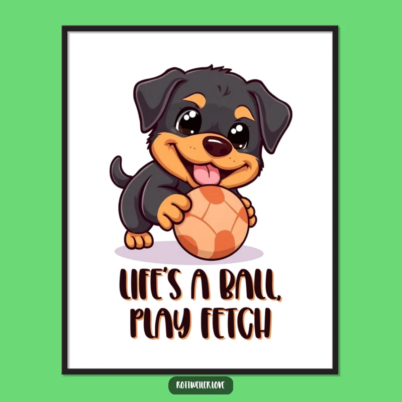 Funny Free Printable Wall Art: Joyful Rottweiler & Ball
