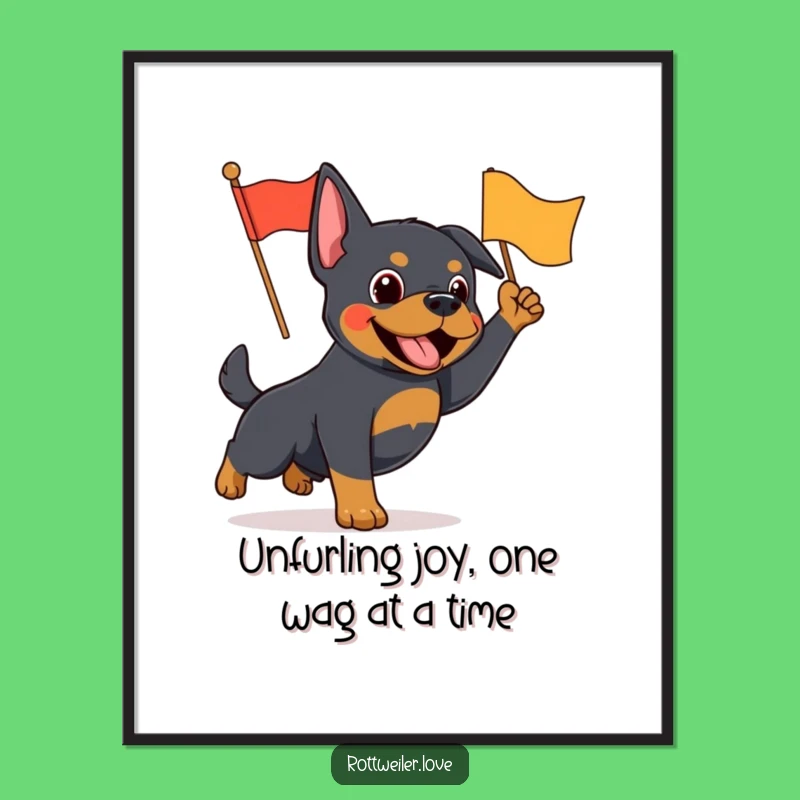 Free Printable Rottweiler Wall Art: Waving Flag Dog Decor, Funny Downloadable Art