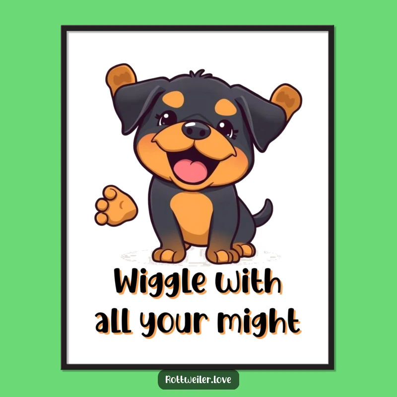 Free Printable Wall Art: Wagging Kawaii Rottweiler, Funny Downloadable Decor for Joyful Spaces