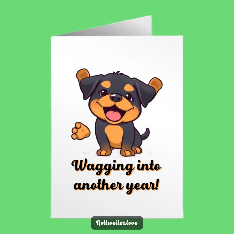 Free Printable Birthday Card: Wagging Kawaii Rottweiler, Funny Downloadable Gift for Dog Lovers