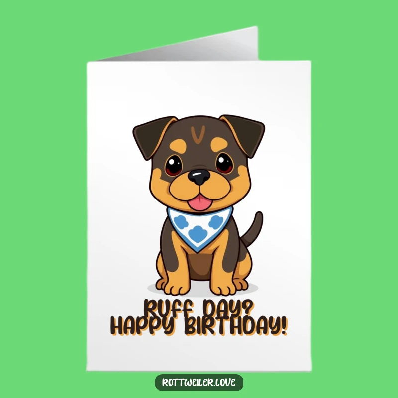Free Printable Rottweiler Birthday Card: Funny Dog Bandana Design, Downloadable Gift