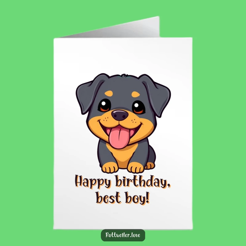Free Printable Birthday Card: Kawaii Rottweiler's Happy Birthday Tail Wags!
