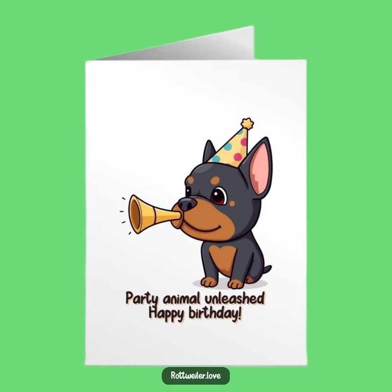 Happy Birthday Rottweiler Free Printable Card: Funny Dog Party Hat Horn Downloadable Gift