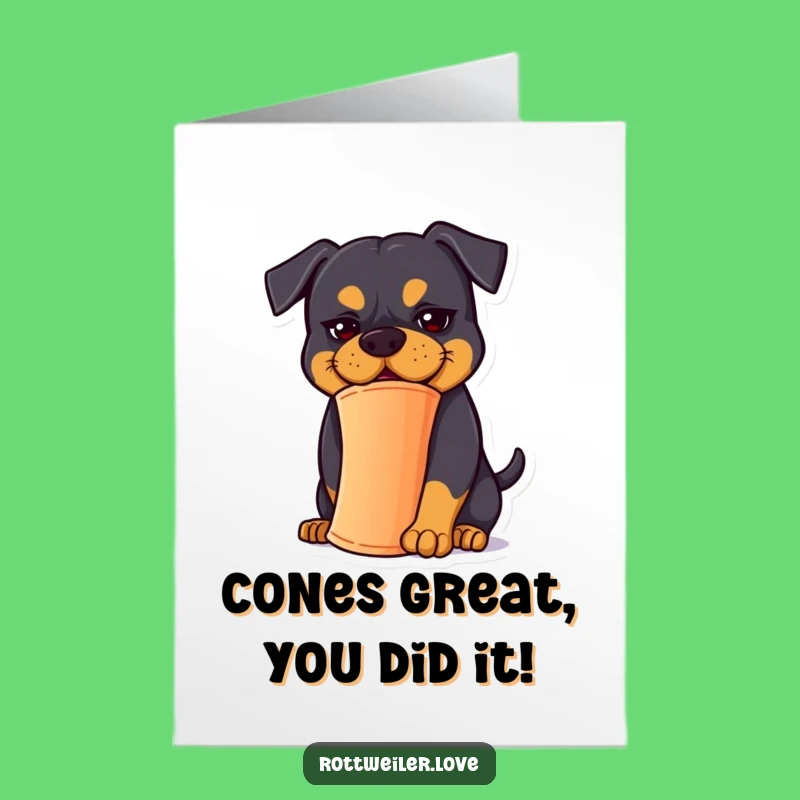 Free Printable Congrats Card: Rottweiler Cone Fail, Goofy Smile, Humorous Downloadable Achievement Gift