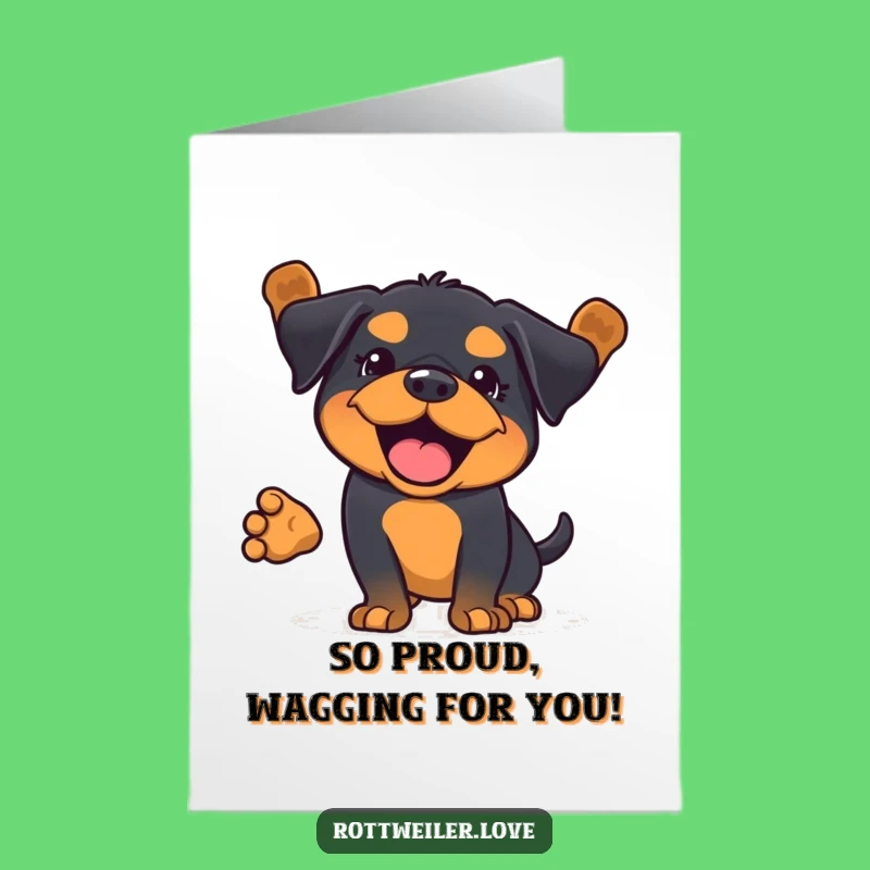 Free Printable Congrats Card: Wiggly Kawaii Rottweiler, Yay Downloadable Gift