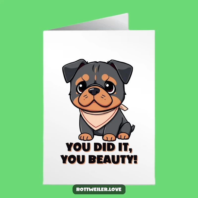 Free Printable Kawaii Rottweiler Congrats Card: Adorable Bandana Downloadable Gift