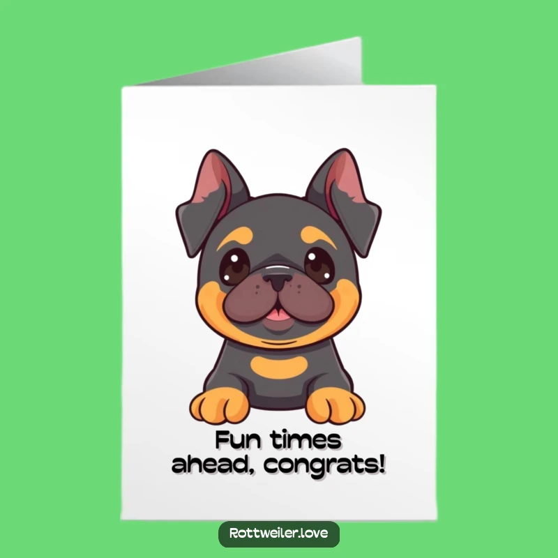 Free Printable Kawaii Rottweiler Congrats Card: Ears Perked Fun Downloadable Gift