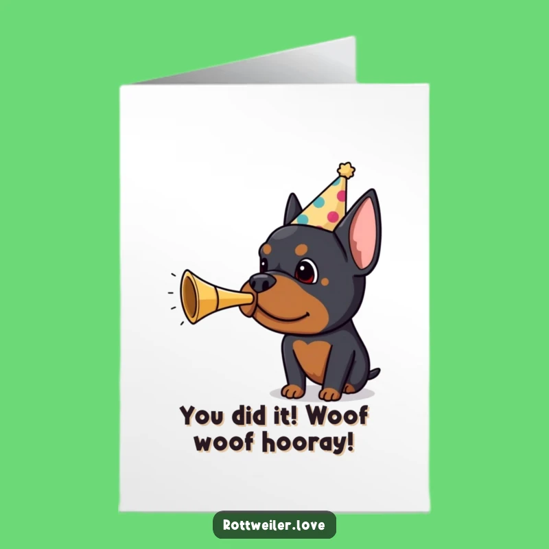 Congrats Doggo Free Printable Card: Rottweiler Party Horn Winner Downloadable Gift