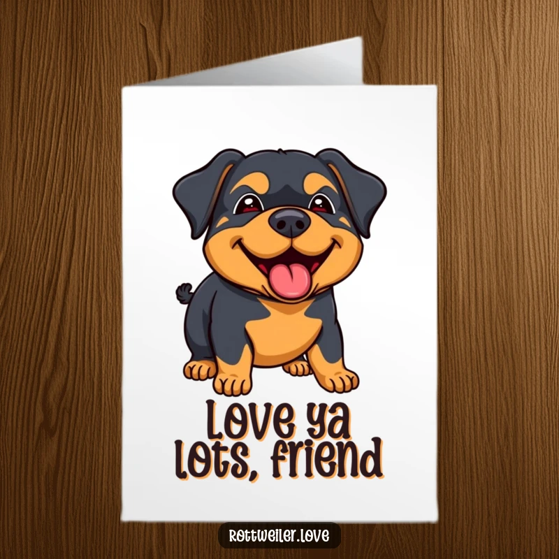 Funny Free Printable Thank You Card of a rottweiler with a joyous demeanor giving a big, affectionate lick.
