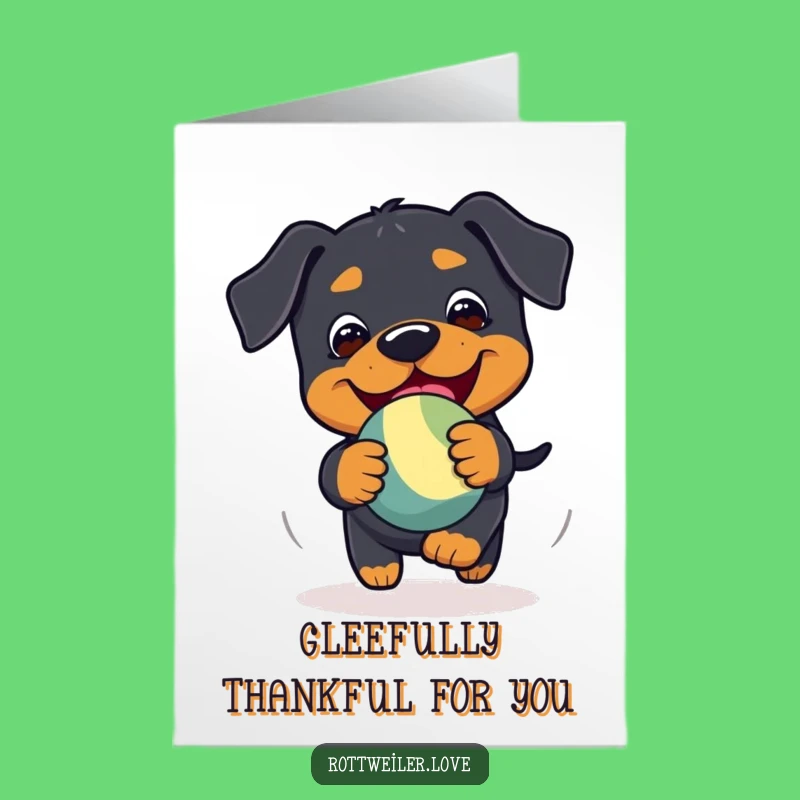 Free Printable Thank You Card: Playful Rottweiler Toy Chase, Funny Downloadable Gift
