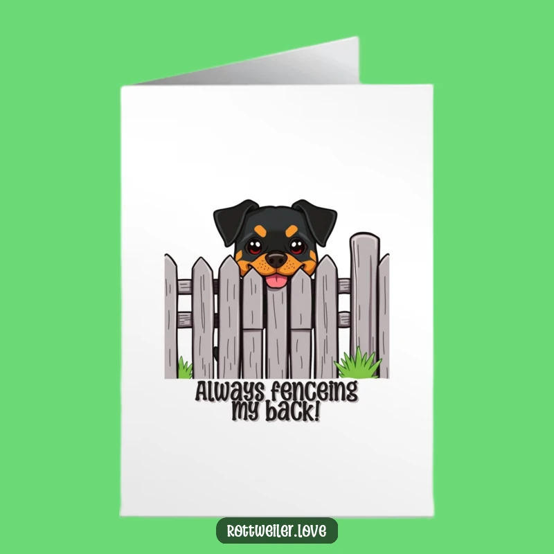 Free Printable Thank You Card: Rottweiler Grin, Fence Peek, Playful Downloadable Gratitude Gift