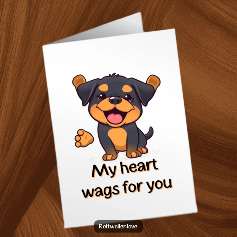 Funny Free Printable Thank You Card: A Kawaii Rottweiler enthusiastically wagging its whole body in a happy thank you.