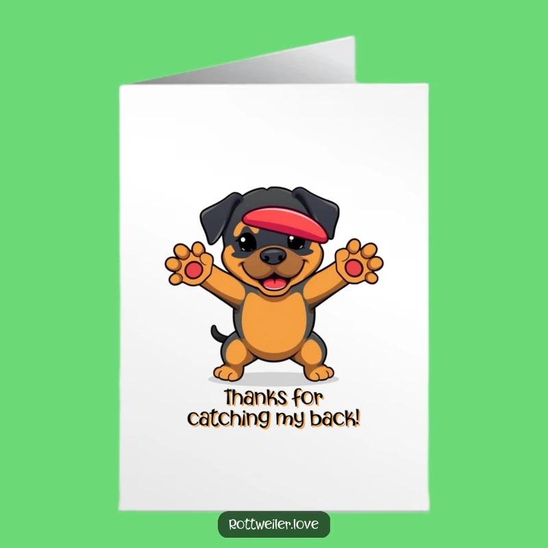 Free Printable Thank You Card: Frisbee Catching Rottweiler for Your Help
