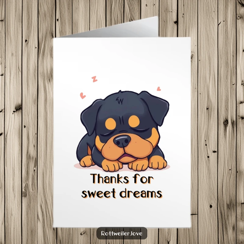 Funny Free Printable Rottweiler Thank You Card: A sleepy dog dreams sweetly, sending thanks from its cozy slumber.