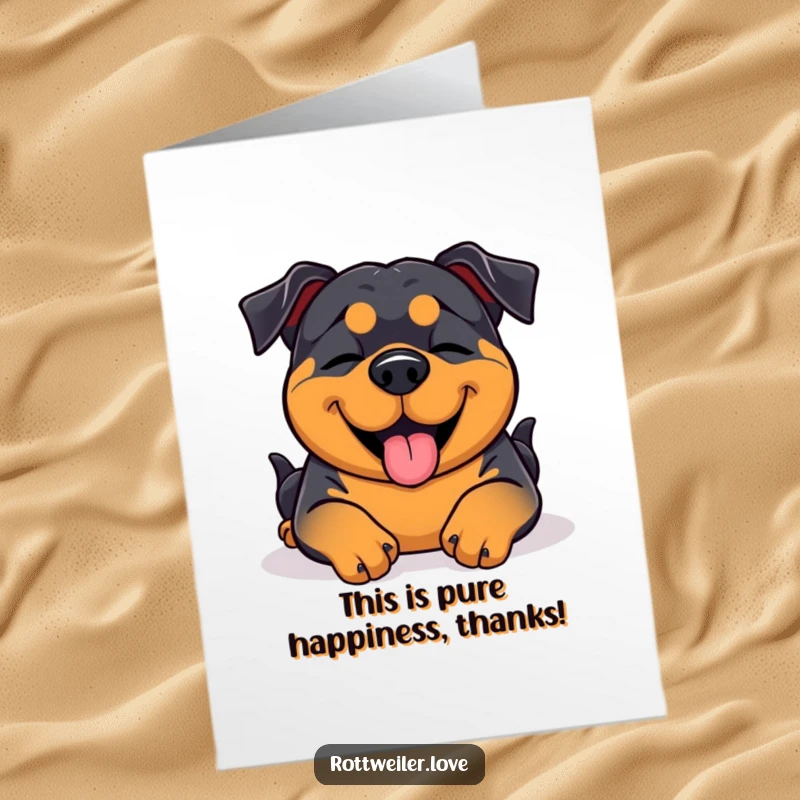 Funny Free Printable Thank You Card: Rottweiler eyes closed, happily receiving a belly rub, a sweet thank you.