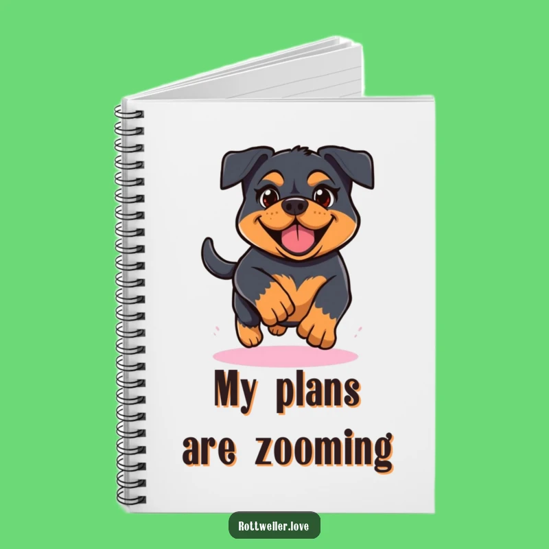 Funny Kawaii Rottweiler Running Notebook, Determined Dog Journal, Cheerful Pup Diary