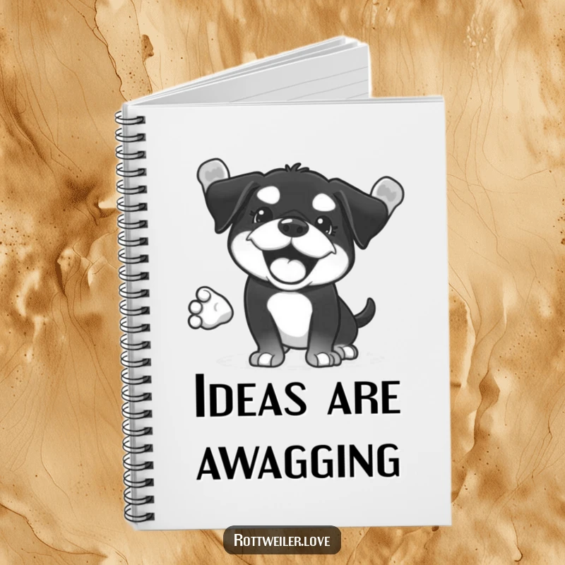 Funny Kawaii Rottweiler notebook depicting a full body wag, ideal for capturing notes and ideas.