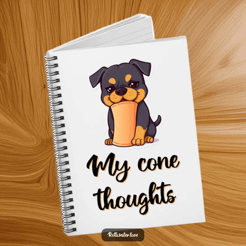 Funny Rottweiler Notebook: A Rottweiler with a goofy expression balances a cone, inspiring your notes.