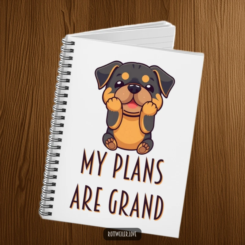 Funny notebook with a Rottweiler performing a playful bow, ideal for note-taking with a humorous and dog-themed design.