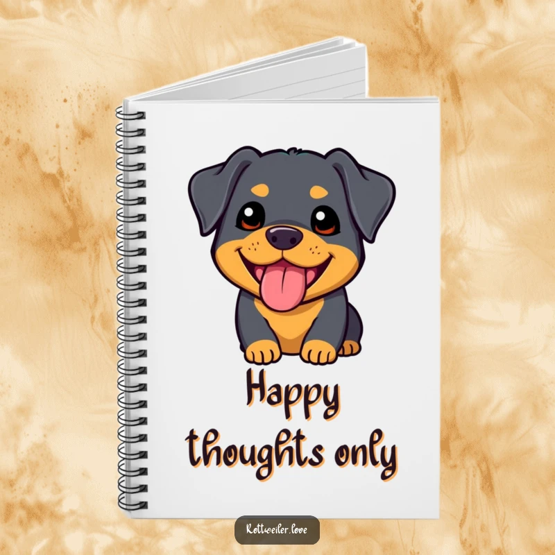 Funny kawaii rottweiler notebook featuring an adorable dog with a happy panting expression, perfect for journaling and note-taking.