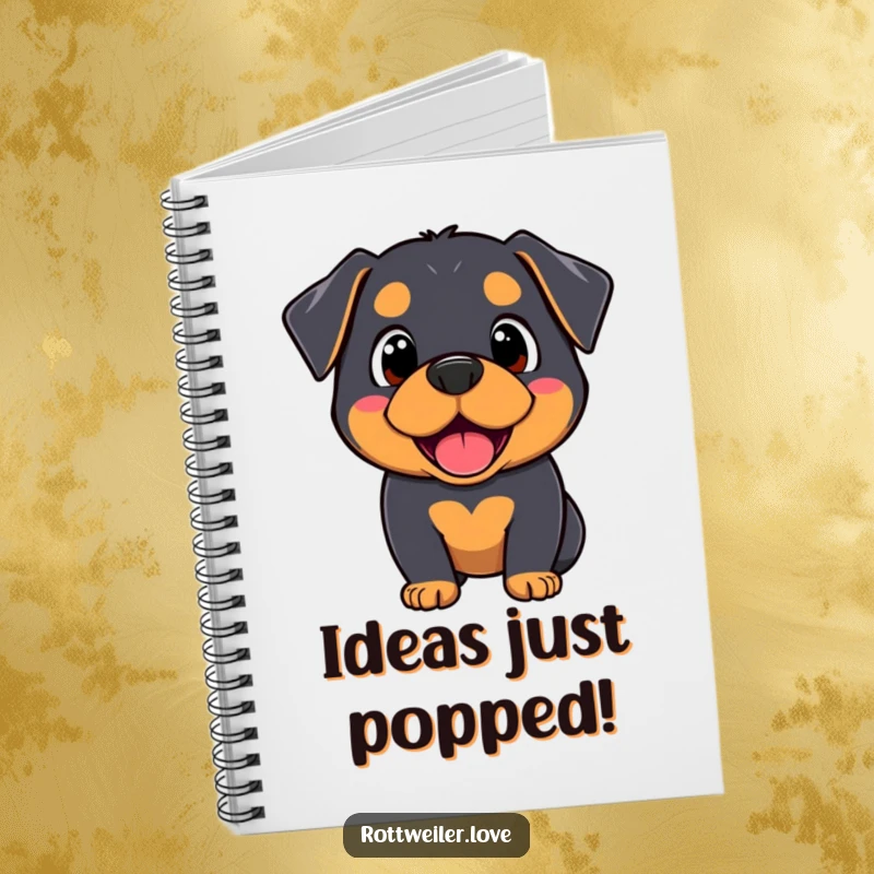 Funny Kawaii Rottweiler notebook with a dog’s surprised yet happy expression, ideal for jotting down thoughts with a smile.