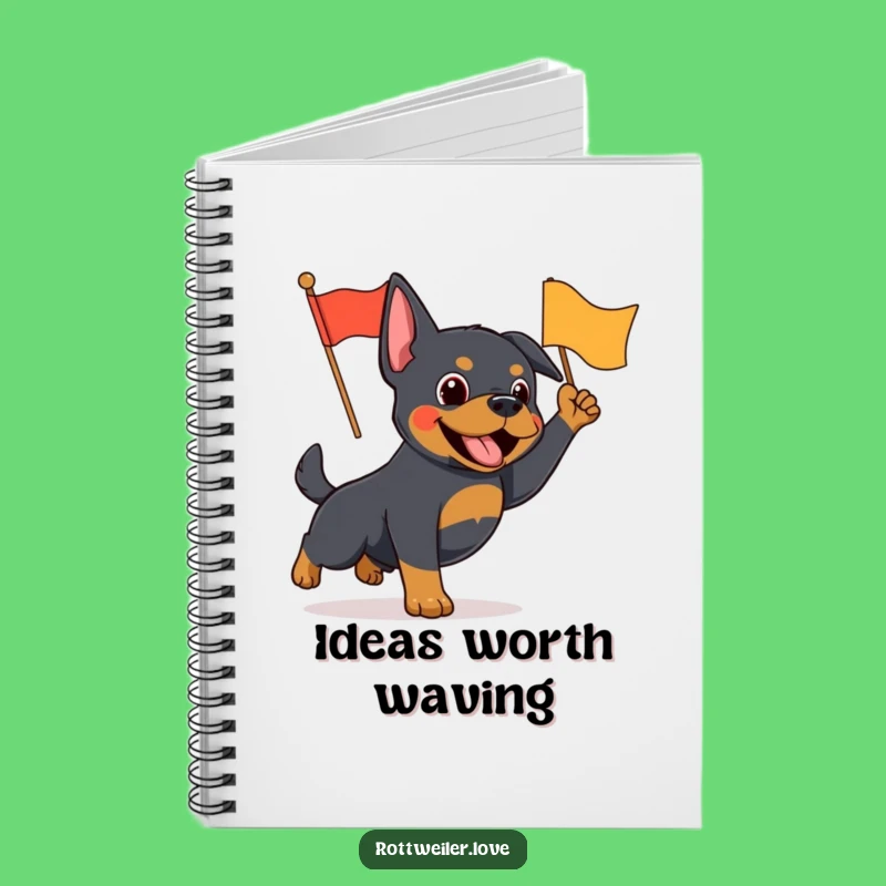 Funny Rottweiler Flag Waving Notebook - Enthusiastic Dog Jotter Gift