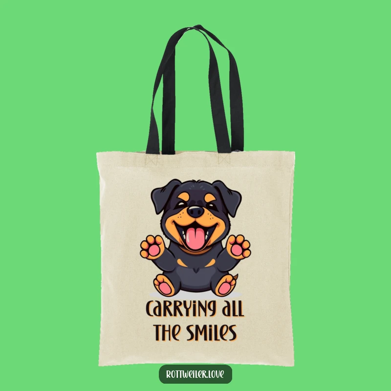 Funny Kawaii Rottweiler Tote Bag: Happy Bark Paws Up, Eco-Friendly Dog Gift