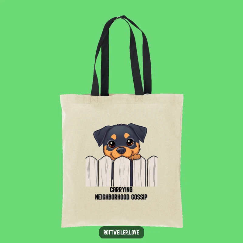 Funny Rottweiler Peeking Fence Tote Bag - Curious Pup Accessory Gift