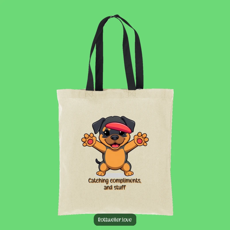 Funny Rottweiler Tote Bag: Active Dog Gift Catching Frisbee