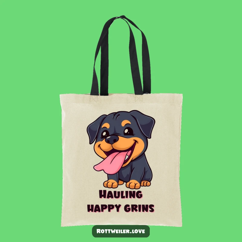 Funny Kawaii Rottweiler Grin Tote Bag: Joyful Tongue Out, Eco-Friendly Dog Gift